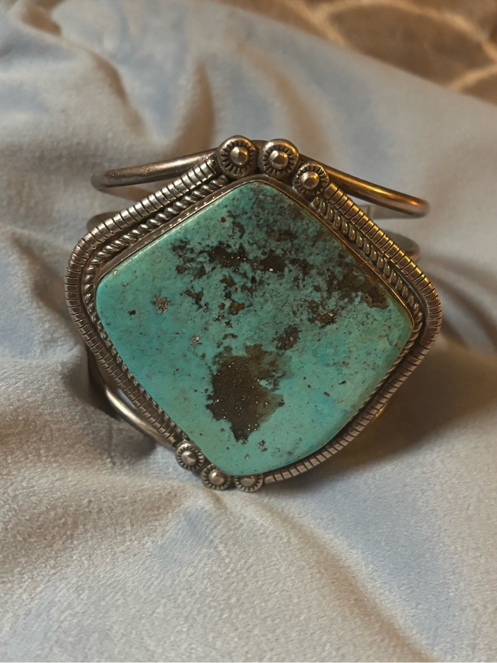 vintage Navajo turquoise sterling silver cuff bracelet handmade five-bar design